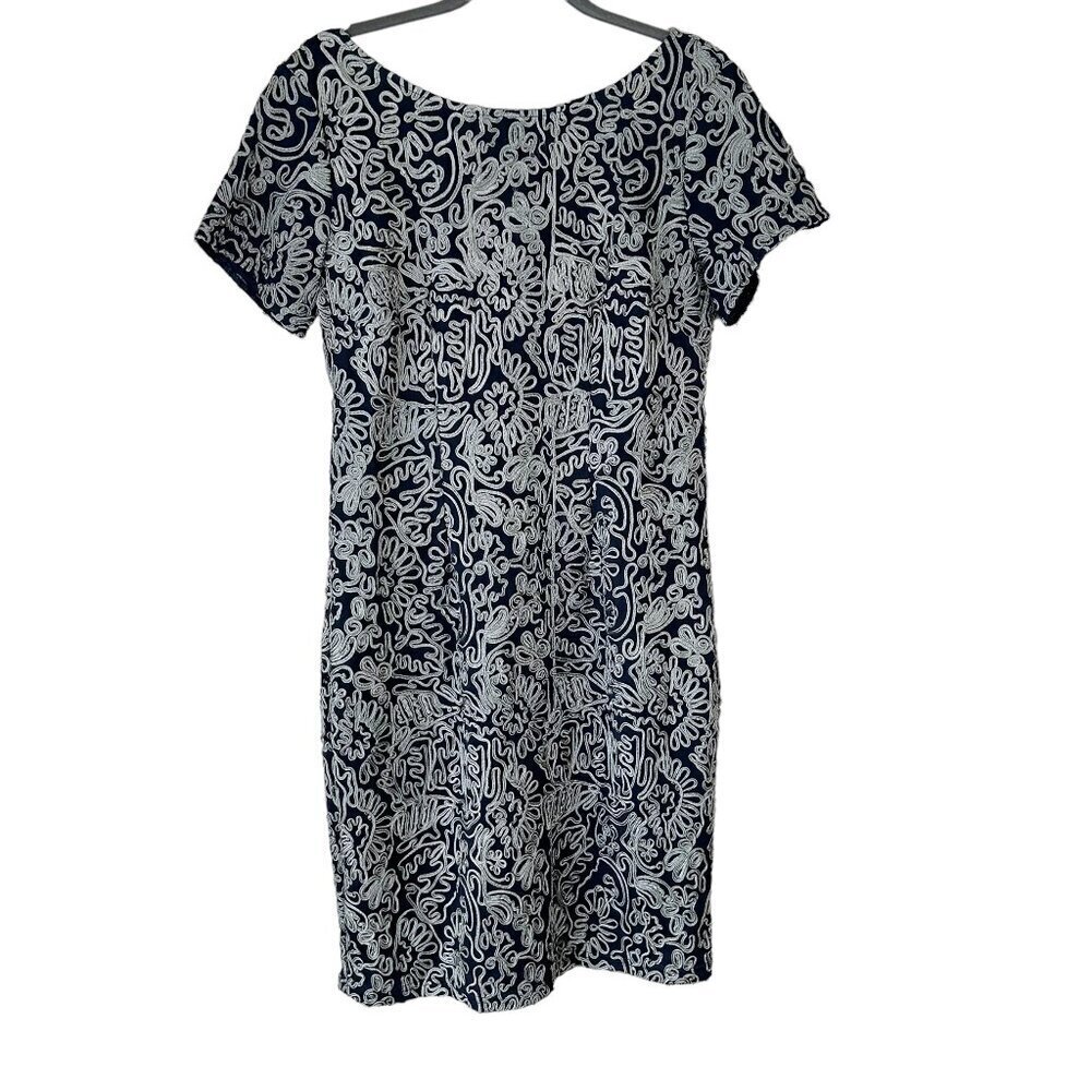 JS Collections Short Sleeve Cocktail Dress size 14 NEW Navy Blue‎ Gray Soutache